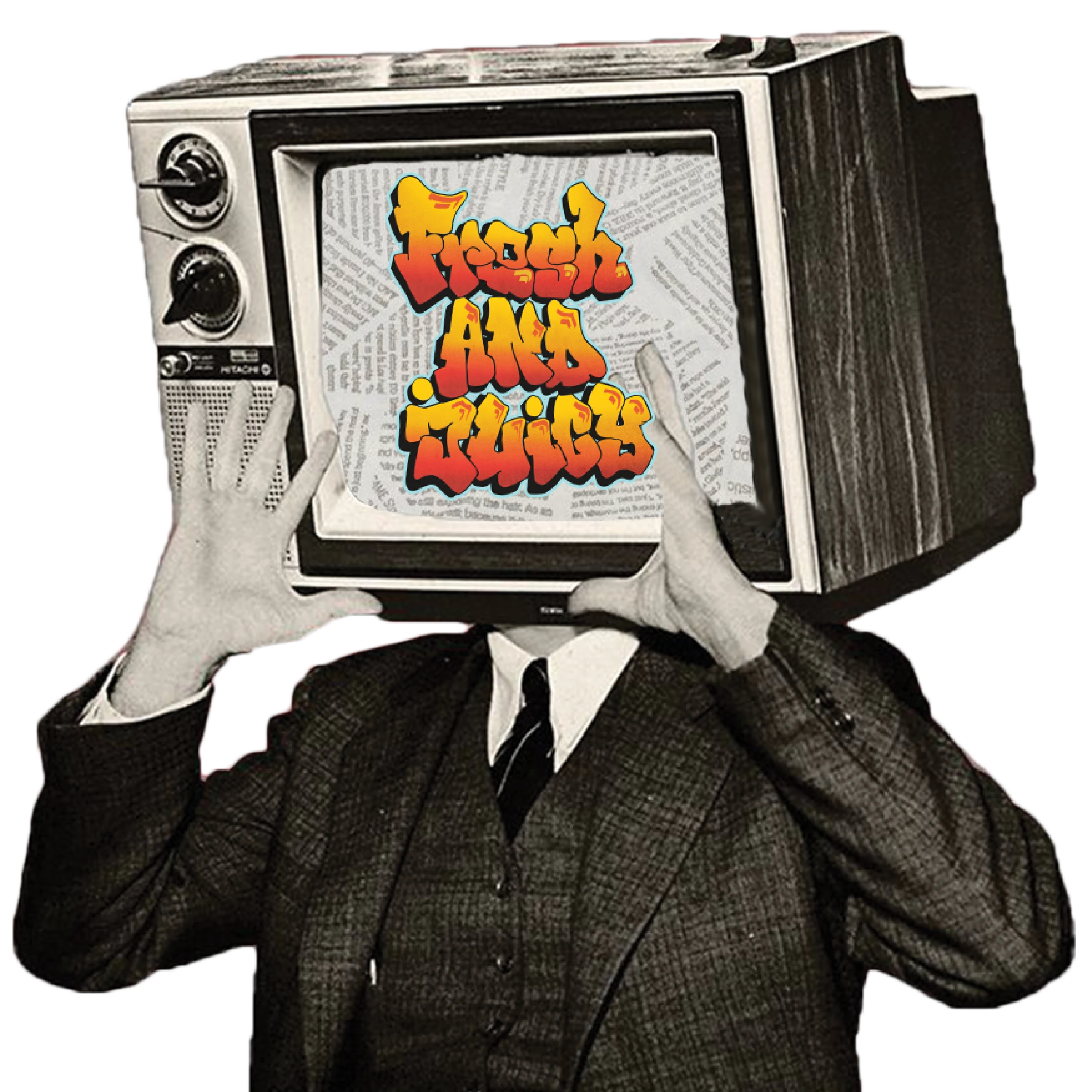 Fresh And Juicy mascot with a vintage television head
